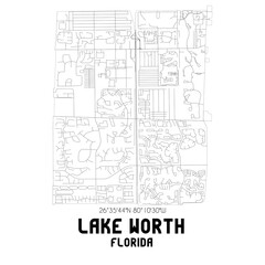 Lake Worth Florida. US street map with black and white lines.