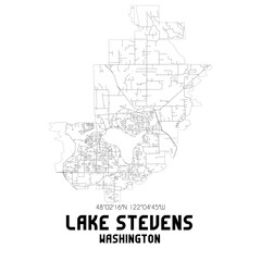 Fototapeta na wymiar Lake Stevens Washington. US street map with black and white lines.
