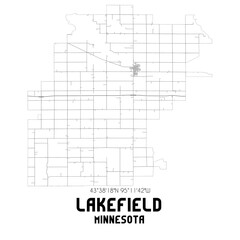 Lakefield Minnesota. US street map with black and white lines.