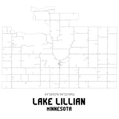 Lake Lillian Minnesota. US street map with black and white lines.