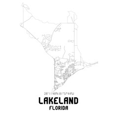 Lakeland Florida. US street map with black and white lines.