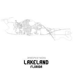 Lakeland Florida. US street map with black and white lines.