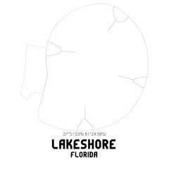 Lakeshore Florida. US street map with black and white lines.