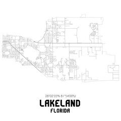 Lakeland Florida. US street map with black and white lines.