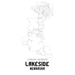 Lakeside Nebraska. US street map with black and white lines.