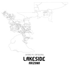 Lakeside Arizona. US street map with black and white lines.