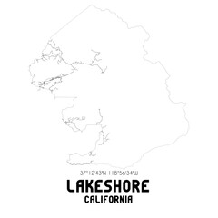 Fototapeta premium Lakeshore California. US street map with black and white lines.
