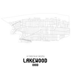 Lakewood Ohio. US street map with black and white lines.