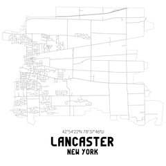 Lancaster New York. US street map with black and white lines.