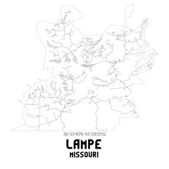 Lampe Missouri. US street map with black and white lines.
