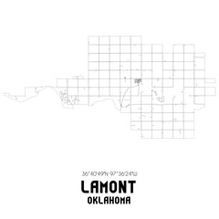 Lamont Oklahoma. US street map with black and white lines.