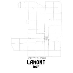 Lamont Iowa. US street map with black and white lines.