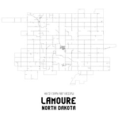 Lamoure North Dakota. US street map with black and white lines.