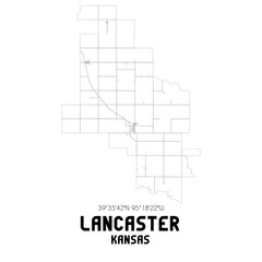 Lancaster Kansas. US street map with black and white lines.