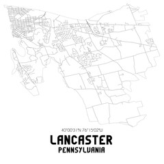 Lancaster Pennsylvania. US street map with black and white lines.