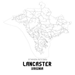 Lancaster Virginia. US street map with black and white lines.