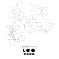 Lamar Arkansas. US street map with black and white lines.