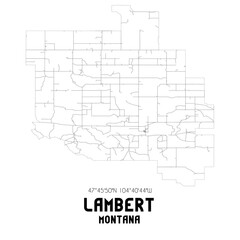Lambert Montana. US street map with black and white lines.