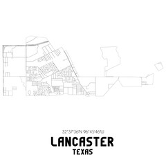 Lancaster Texas. US street map with black and white lines.