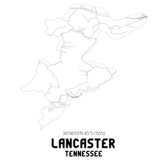Lancaster Tennessee. US street map with black and white lines.