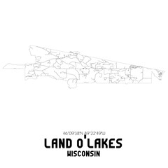 Land O'Lakes Wisconsin. US street map with black and white lines.
