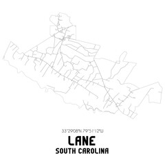 Lane South Carolina. US street map with black and white lines.