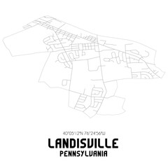 Landisville Pennsylvania. US street map with black and white lines.