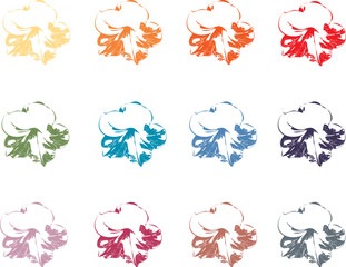 Collection of different colours drawing garden flower ornaments