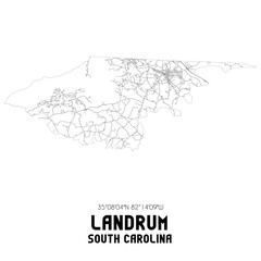 Landrum South Carolina. US street map with black and white lines.