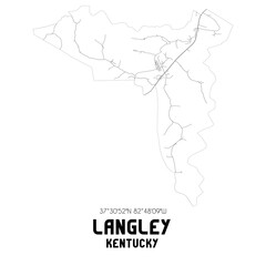 Langley Kentucky. US street map with black and white lines.