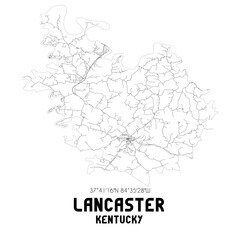Lancaster Kentucky. US street map with black and white lines.