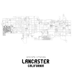 Lancaster California. US street map with black and white lines.