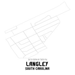 Langley South Carolina. US street map with black and white lines.