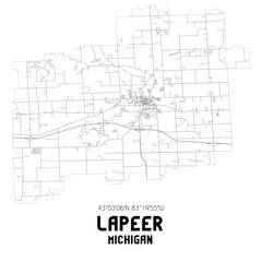 Lapeer Michigan. US street map with black and white lines.