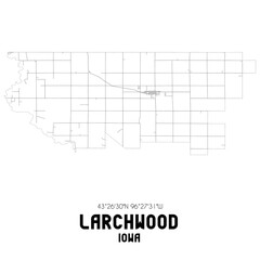 Larchwood Iowa. US street map with black and white lines.