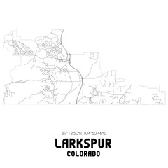 Larkspur Colorado. US street map with black and white lines.