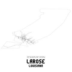 Larose Louisiana. US street map with black and white lines.