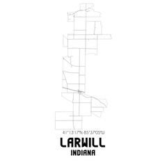 Larwill Indiana. US street map with black and white lines.