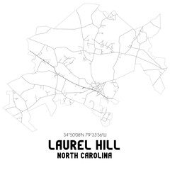 Laurel Hill North Carolina. US street map with black and white lines.