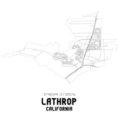 Lathrop California. US street map with black and white lines.