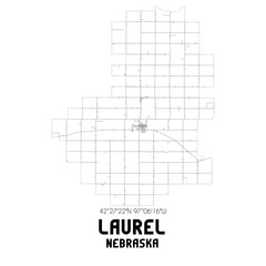 Laurel Nebraska. US street map with black and white lines.