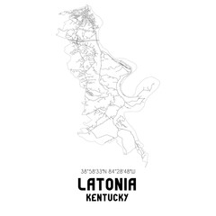 Latonia Kentucky. US street map with black and white lines.