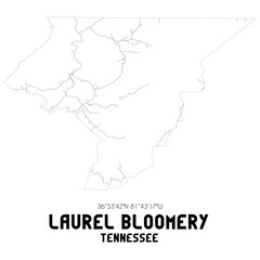 Laurel Bloomery Tennessee. US street map with black and white lines.