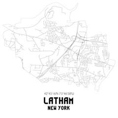 Fototapeta na wymiar Latham New York. US street map with black and white lines.