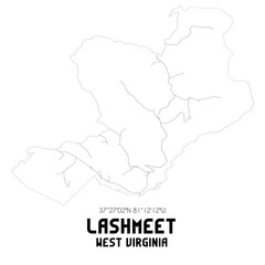 Lashmeet West Virginia. US street map with black and white lines.