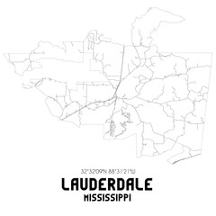 Lauderdale Mississippi. US street map with black and white lines.