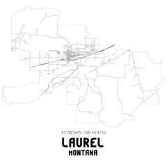 Laurel Montana. US street map with black and white lines.