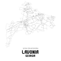 Lavonia Georgia. US street map with black and white lines.
