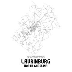 Laurinburg North Carolina. US street map with black and white lines.