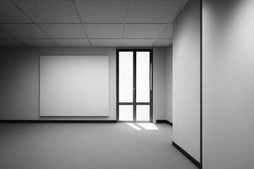 Empty office room with a mock white wall, chair and table for your logo. Office room with a floor wall, to place the corporate attributes of the company. 3D Office Rendering